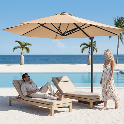 SUPERJARE 9ft Cantilever Umbrella with Base Included, Large Outdoor Umbrellas for Patio, Foot Pedal for 360° Rotation, Durable Metal Ribs, Offset Patio Umbrella, for Pool, Deck, Beige
