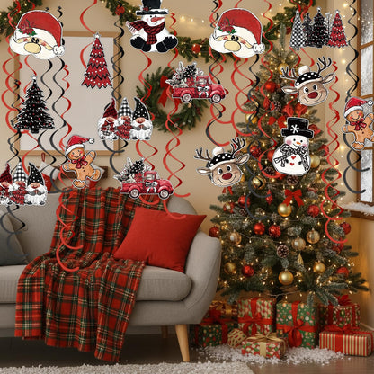 Horaldaily Christmas 30 Pieces Party Hanging Swirl Decorations, Christmas Trees Truck Snowman Santa Claus Gnome Party Hanging Swirls Streamers Ceiling Decor for Home Office Classroom School Supplies