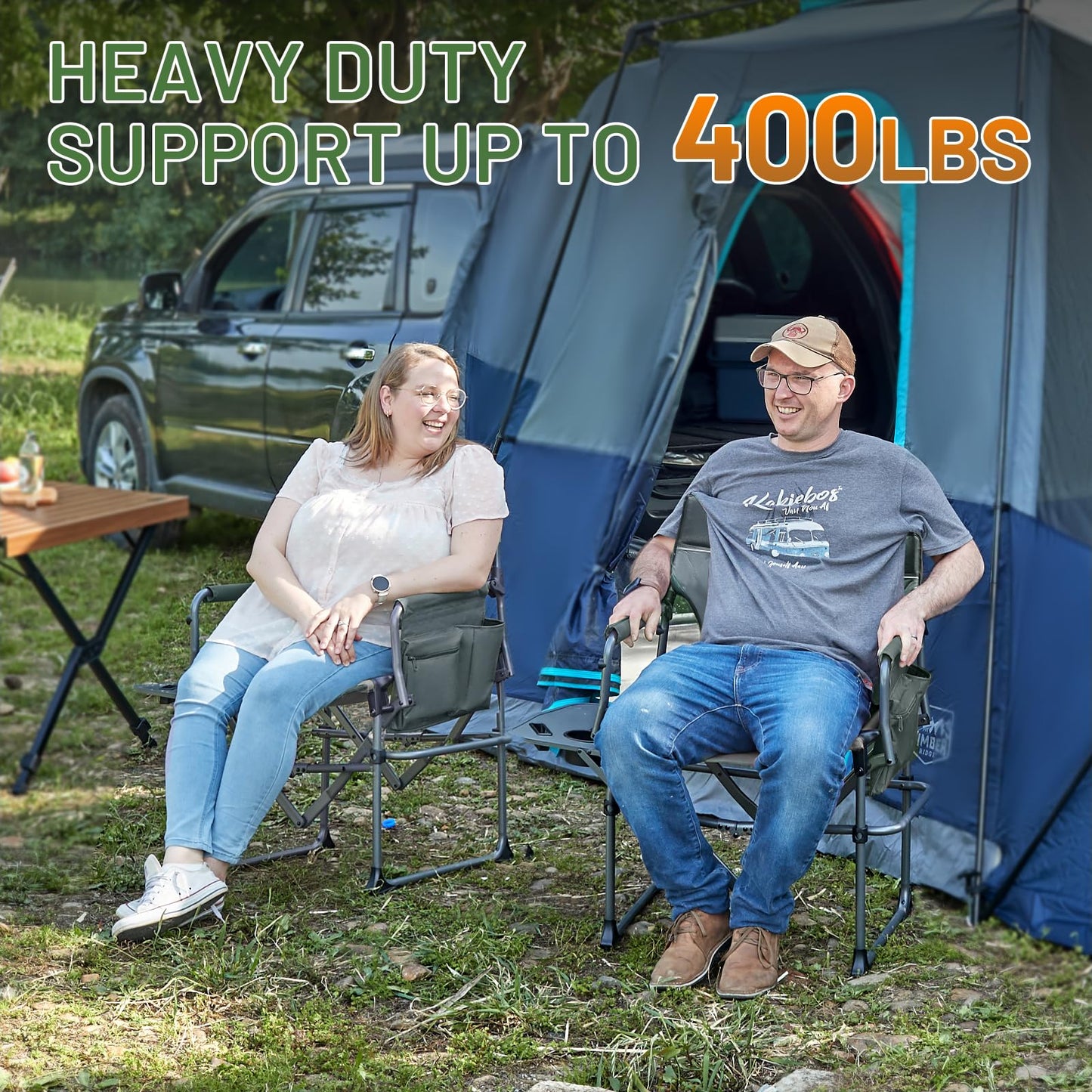 Timber Ridge Aluminum Camping Directors Chair with Side Table Pocket, Portable Folding Chair, Heavy Duty Lawn Chair for Fishing Trip Picnic Concert Outdoor 400lbs, Grey