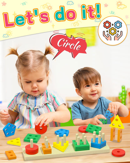 Zartores Montessori Toys for 1 2 3 Year Old Boys Girls Gifts, Wooden Shape Sorter Toys for Ages 2-4, Toddler Learning Toy Puzzles Birthday Gift Ages 1-3