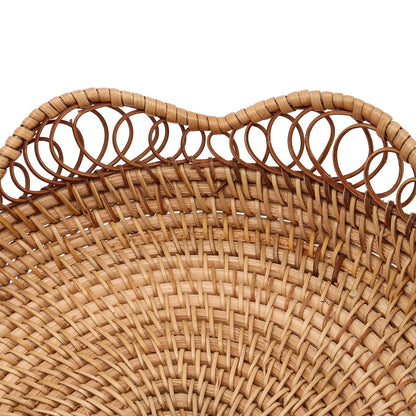 KEILEOHO 2 PCS Rattan Fruit Basket, Rattan Fruit Bowl for Serving, Woven Bread Basket for Bread, Vegetables, Kitchen Tabletop Display, 11.8 x 2.36 Inch