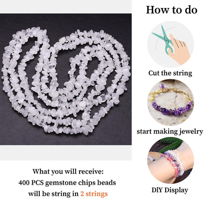 400pcs Natural Chip Stone Beads for Jewelry Making Clear Quartz 5-8mm Irregular Gemstones Healing Crystal Loose Rocks Bead Hole Drilled for Ring Earrings Necklace Bracelet Making DIY Art Crafts