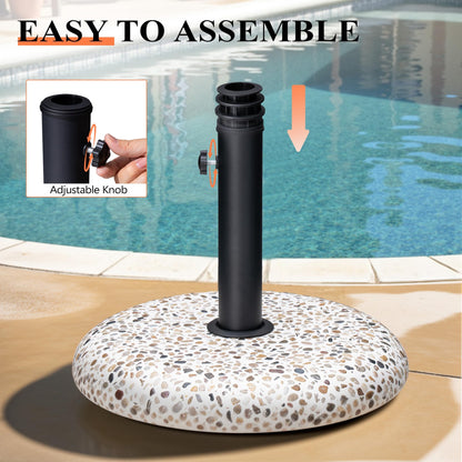 JOINHOM 45lbs Patio Umbrella Base, Outdoor Umbrella Stand, Concrete with Cobblestone Decor Heavy Duty Umbrella Holder Outdoor Base for Deck Poolside Yard (Cobblestone)