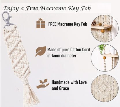 Induslyfe Macrame Wall Hanging Shelf 3 Tier Boho Wall Plant Hanger Shelves, Handmade of Woven Rope Boho Shelves Organizer for Living Room Bathroom Home Storage Floating Plant Rack Bohemian décor