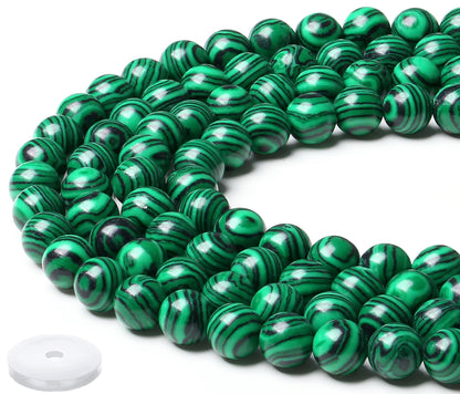 NUKAYAI Natural Malachite Beads 100Pcs 8mm Crystal Beads Loose DIY Round Green Stone Bead for Bracelet Necklace Earrings Making