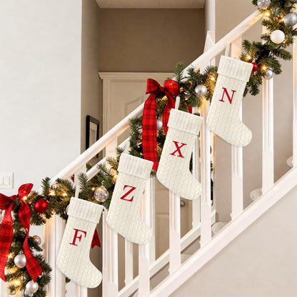 Yoochee 21 Inches Knitted Christmas Stockings with Initials, Large White Custom Monogram Embroidery Christmas Stockings with Letter, Personalized Xmas Decoration for Holiday Family Party-M