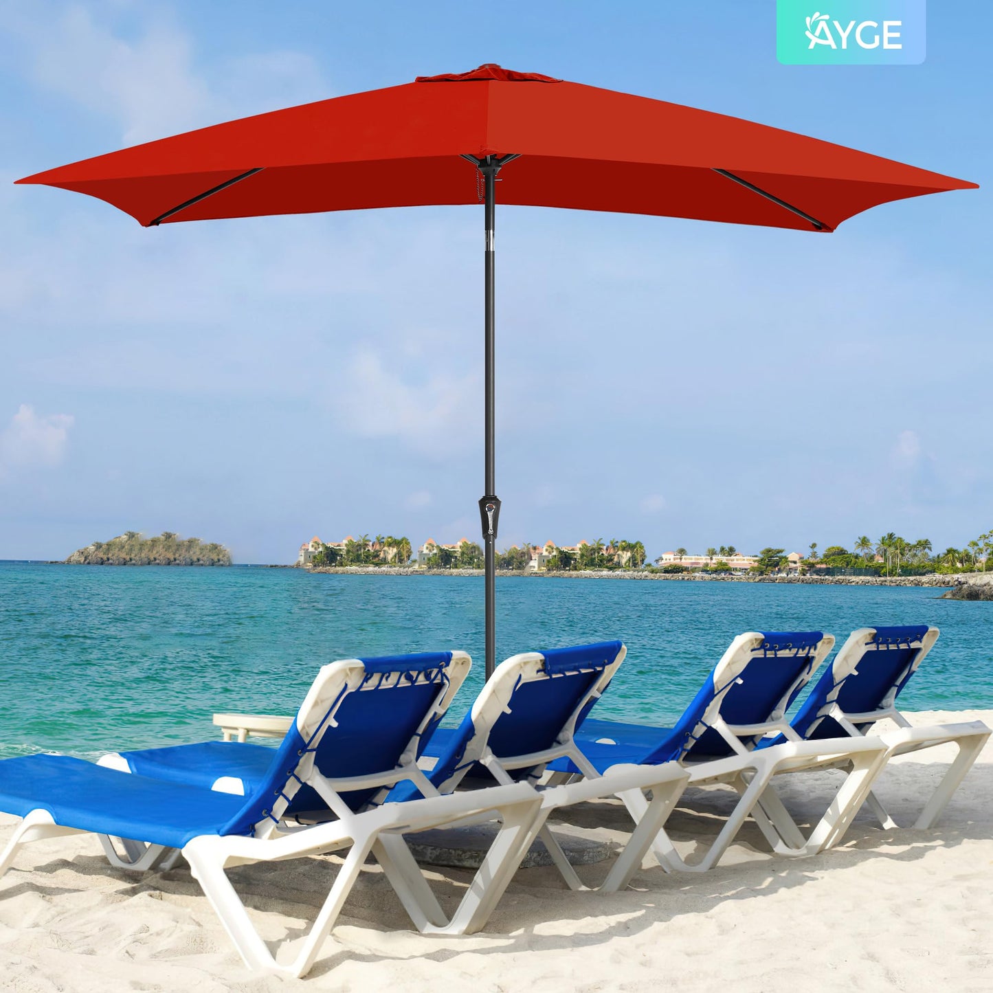 Ayge 6.5x10FT Rectangular Patio Umbrella Outdoor Table Umbrella w/Push Button Tilt & Crank Rectangle Market Umbrella UV Protection for Garden,Deck,Lawn,Yard & Pool,Red