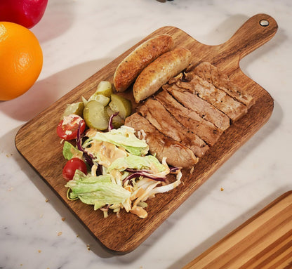 ZeQi Acacia Wood Cutting Board with Handle 13.7''X7'' / Charcuterie Board/Serving Board/Cheese, Bread, Vegetables & Fruits Serving Board (Rectangular)