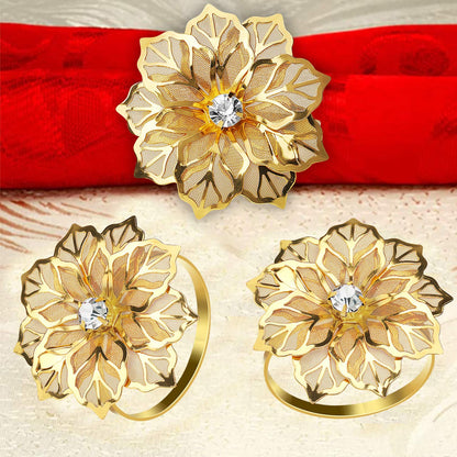 KPOSIYA Set of 20 Napkin Rings, Metal Gold Hollow Out Flower Napkin Ring Holder for Wedding Party Holiday Banquet Christmas Dinner Delicate Serviette Buckles Decor Favor (20, Flower-Gold)