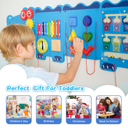 Spacocld Crocodile Sensory Toys Activity Wall Panels - Montessori Busy Board, Toddler Learning Panel, Wall-Mounted Playroom/Daycare Educational Toys, Interactive Wooden Gift for Kids 3-6, Blue
