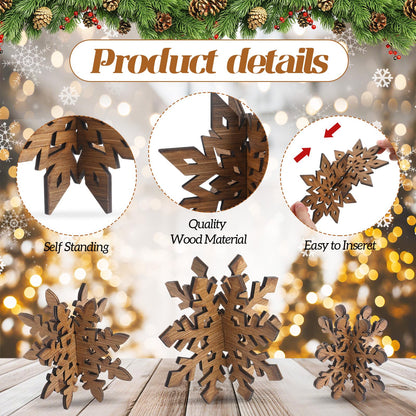 Bucherry 12 Pcs Winter Wooden Snowflake Table Decor 3D Snowflake Tabletop Centerpieces Winter Wonderland Table Signs for Christmas Holiday Farmhouse Home Supplies