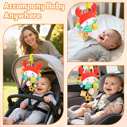 MPQMPQ Car Seat Toys for Babies 0-6 Months, Baby Hanging Toys for Car Seat, Stroller, Crib, Gym with Pulling Cords, Rattle, Mirror, Stroller Toys for Baby Infant Newborn Toddler Boy Girl Easter Gifts