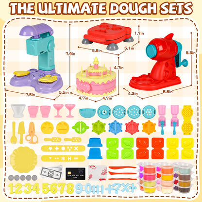 4-in-1 Dough Sets for Kids 2-4-8 Ultimate 87 PCS Play Tools, 24 Clay Creative Kitchen Set Ice Cream Hamburger Cake Noodle Maker Arts Crafts Food Toys Gifts for Boy Girl Kids Age 3 4 5 6