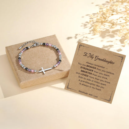 Granddaughter Gifts from Grandma, Dainty Christian Cross Bracelet – Anxiety Relief Jewelry for Birthday, Graduation, Anniversary, Christmas, Adjustable Crystal Bracelet