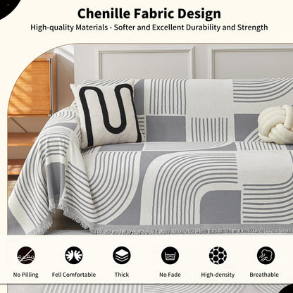 WEYOND Boho Couch Cover Sofa Covers Washable, Chenille Couch Covers for 3 Cushion Couch Sofa Pet Friendly, Bohemian Sofa Slipcovers for Sectional Sofa, Loveseat, 2 3 4 Seater (71" x 102", Grey)