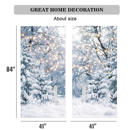 Felortte 82" Wx 84" L Winter Scene Window Curtain Blue Wonderland Snowflake Forest Landscape for Christmas Home Bedroom Living Room Decor Decorations with Fabric Machine Washable