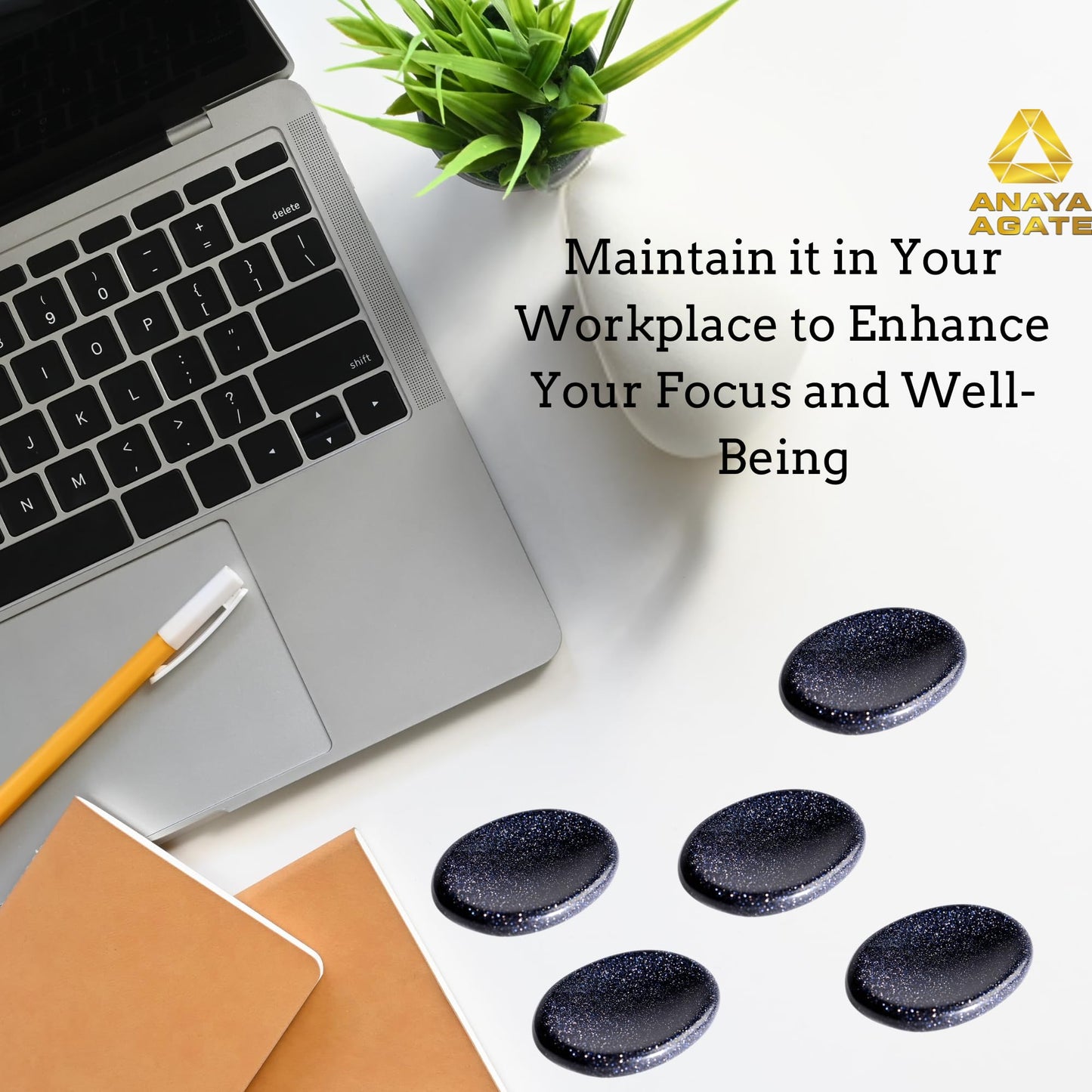 Anaya Agate Blue Goldstone Worry Stones Certified Crystal Thumb Worry Stone for Anguish, Relaxing and Soothing Balance Stones for Meditation, Stress Relief Crystals and Healing Stones for Men, Women