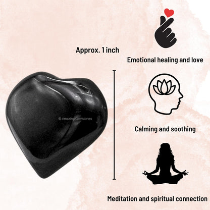 Amazing Gemstone Black Obsidian Stone Heart - Pack of 2 Crystal Heart Stones Rocks - Corazones De Piedra Crystals and Healing Stones Heart Shaped Crystal - Stocking Stuffers Gifts