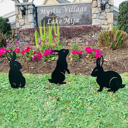 RealSteel Metal Garden Animal Sculptures & Statues – Bunny & Squirrel Yard Art Stake Pack – Outdoor Lawn & Flowerbed Decor – Weather-Resistant Steel Garden Decorations – Gift for Gardeners – Black