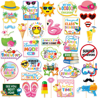 School's Out for Summer Photo Props Last Day of School Decorations Peace Out School Hello Summer Photo Booth Props Goodbye School Hello Pool Summer Vacation Party Decoration Supplies 35 Pieces