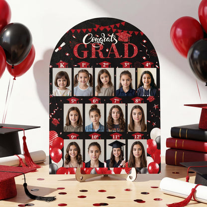 Leinuosen K-12 Graduation Picture Display for Party Decoration, Kindergarten to 12th Congrats Grade Photo Display Wood Picture Board for Senior High School Graduation Decoration(Black Red)