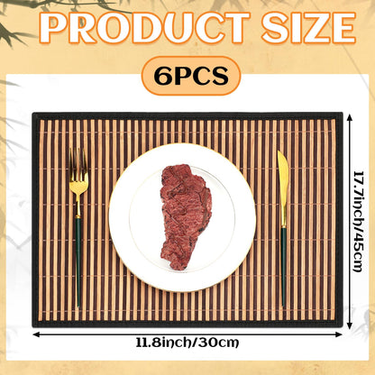 Pickmesh Bamboo Placemats Set of 6, Bamboo Table Mats Set with Fabric Border,18'' x 12'' Woven Placemat, Japanese Style, Washable Heat Resistant Place Mats for Kitchen and Dining Room