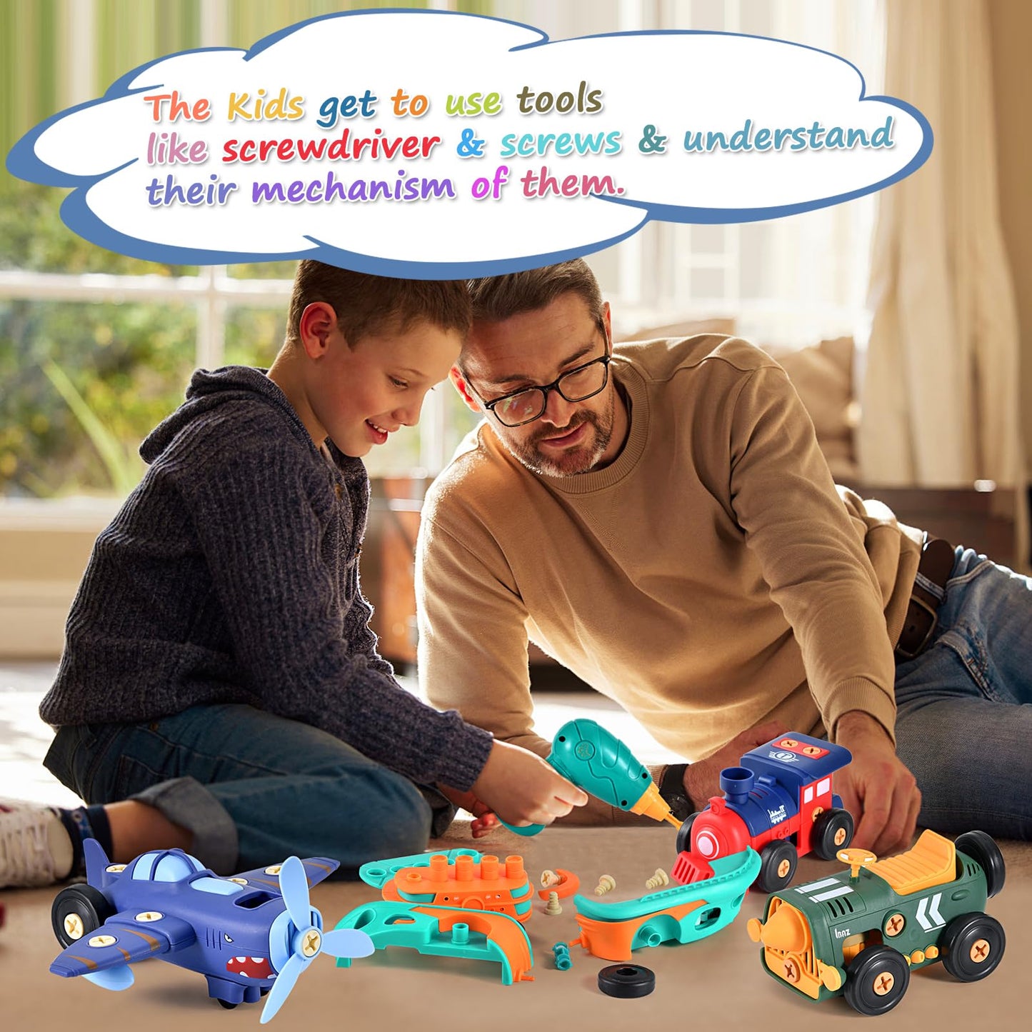 Take-Apart Electric Building Toys Car, Toddler & Kids Tool Set with Motor & Electric Drill, STEM Educational Construction Toy for Ages 3+, Enhances Hands-On Skills for Preschool & Kindergarten Boys