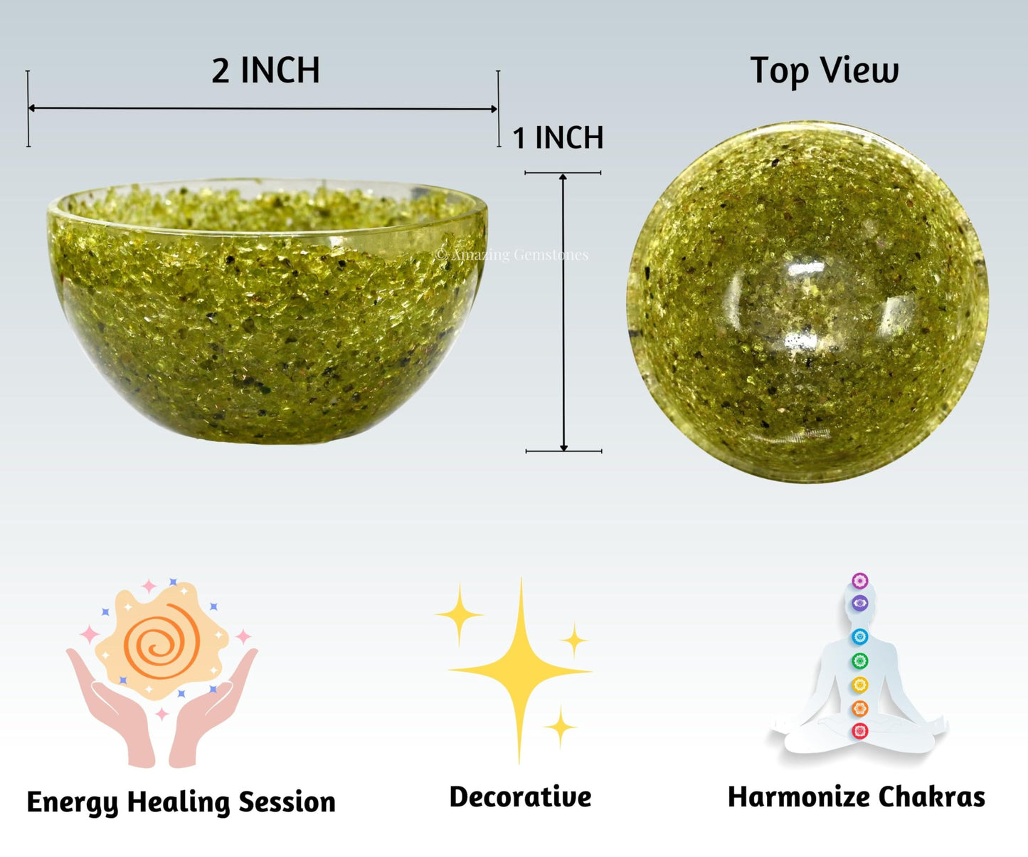 Amazing Gemstone Peridot Orgonite Orgone Crystal Gemstone Bowl - 2" Orgonite Peridot Crystal Bowl for Meditation, Crystals and Healing Stones Gift and Protection