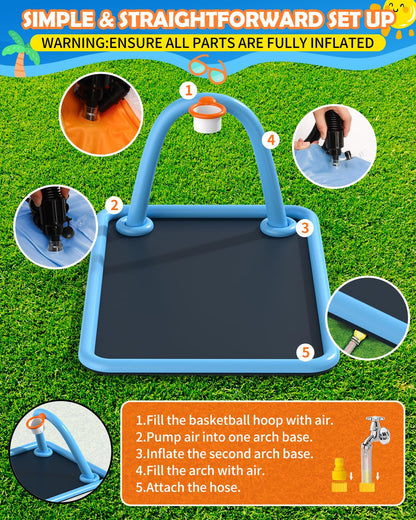 Octaplay Splash Pad for Kids & Dogs, Large Sprinkler Pad Water Toys with Basketball Hoop, Thickened Non-Slip Splash Mat, Foldable Play Pool & Outdoor Summer Toys Ages 4-12 (102" Splash Pad)