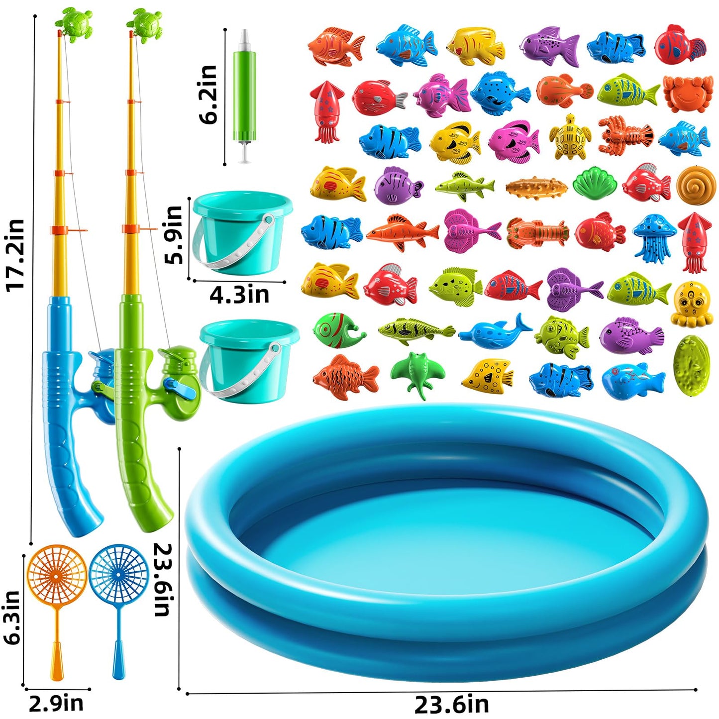 JUKUDAHU Magnet Fishing Toys Game for Kids 3-5 - Floating Fish Toys with Inflatable Kiddie Pool, Bath for Toddlers, Pole Rod Net, Outdoor Party for Boys Girls Kids Age 3 4 5 6 7 8 Year Old