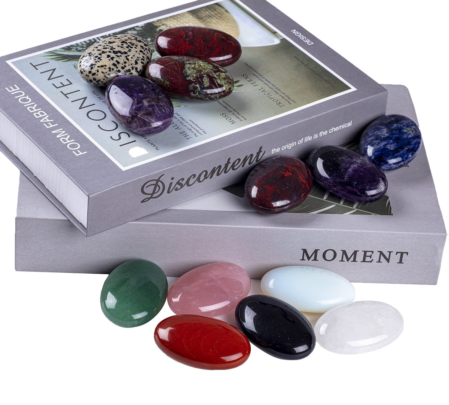 UFEEL Dalmatian Jasper Palm Stone Crystal Natural Chakra Therapy Polished Healing Crystal Oval Pocket Gemstone for Anxiety Stress Relief