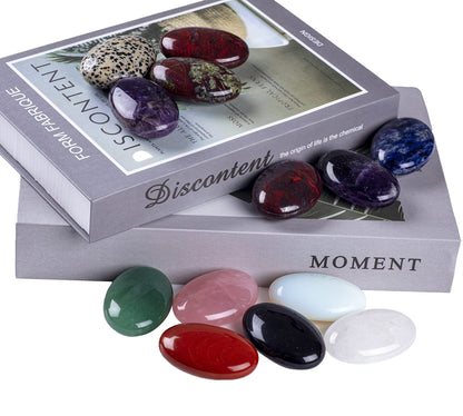 UFEEL Dalmatian Jasper Palm Stone Crystal Natural Chakra Therapy Polished Healing Crystal Oval Pocket Gemstone for Anxiety Stress Relief