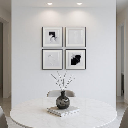 4 Panels Framed Abstract Black and White Wall Art Set, Modern Minimalist Line Print Home Decor, Canvas Pictures Paintings for Living Room Bedroom Bathroom Entryway and Dining Room 12x12 Inches