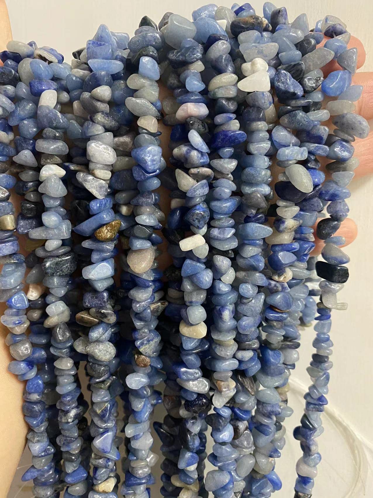 jodaying 5-8mm Natural Blue Aventurine Gemstone Chips Healing Gravel Bracelets Necklace Kit Irregular Tumble Stone Beads DIY Crafts Design Jewelry Making 32"