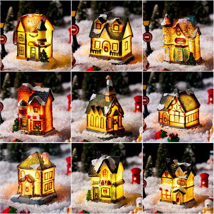 Vinsot 30 Pcs Christmas Village Sets Light Up Christmas Town LED Tiny Resin Village Figurines Collection Display Xmas Table Decor Ornaments