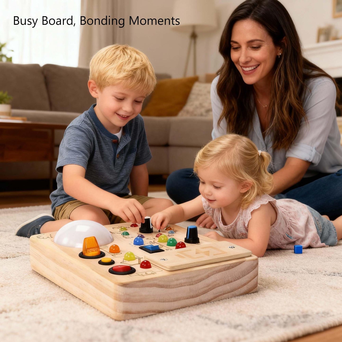 JOYKEKE Montessori Wooden Busy Board Activity Board with Tap Clap Light, Safe Durable Sensory Educational Toy for 1-4 Year Olds, Build Fine Motor & Hand-Eye Coordination for Toddler Boys & Girls