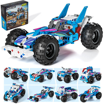 Glikid Technic 9 in 1 Pull-Back Car Building Set - Off-Road Race Vehicle Models for Boys and Girls, STEM Engineering Toy for Kids Ages 8 and Up | Ideal Gift for Birthdays