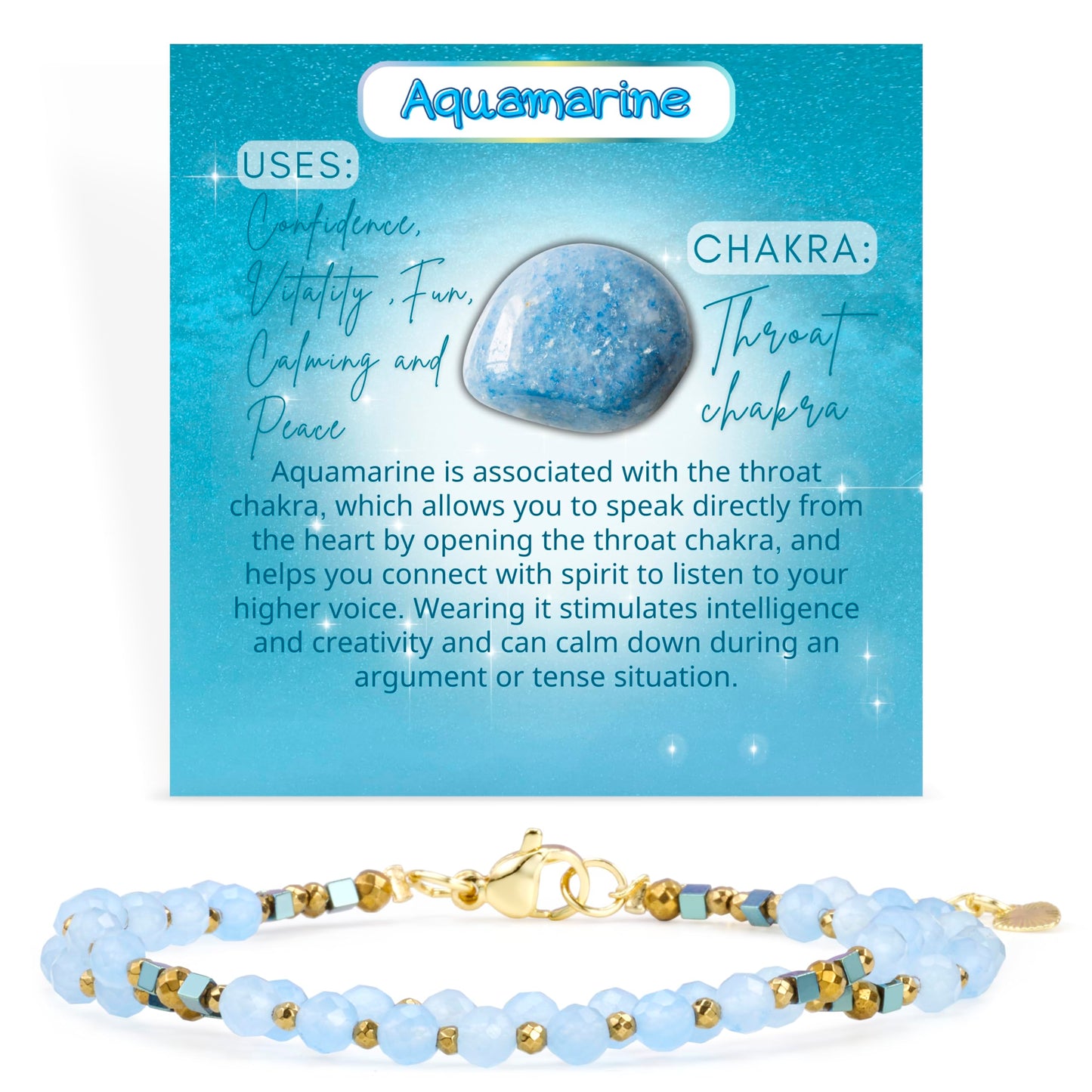 Farfume Aquamarine - Hope - Crystal Beaded Bracelets, Chakra 4mm Natural Stone Beads Bracelets, Gemstone Spiritual Jewelry Gifts for Mother's Day