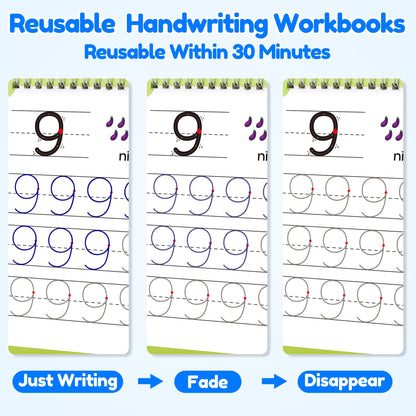 Large Magic Grooved Writing Practice Books for Kids, Reusable Grooved Handwriting Workbooks, Number Letter Tracing Books for Kids Age 3-8 Kindergarten Preschool Calligraphy