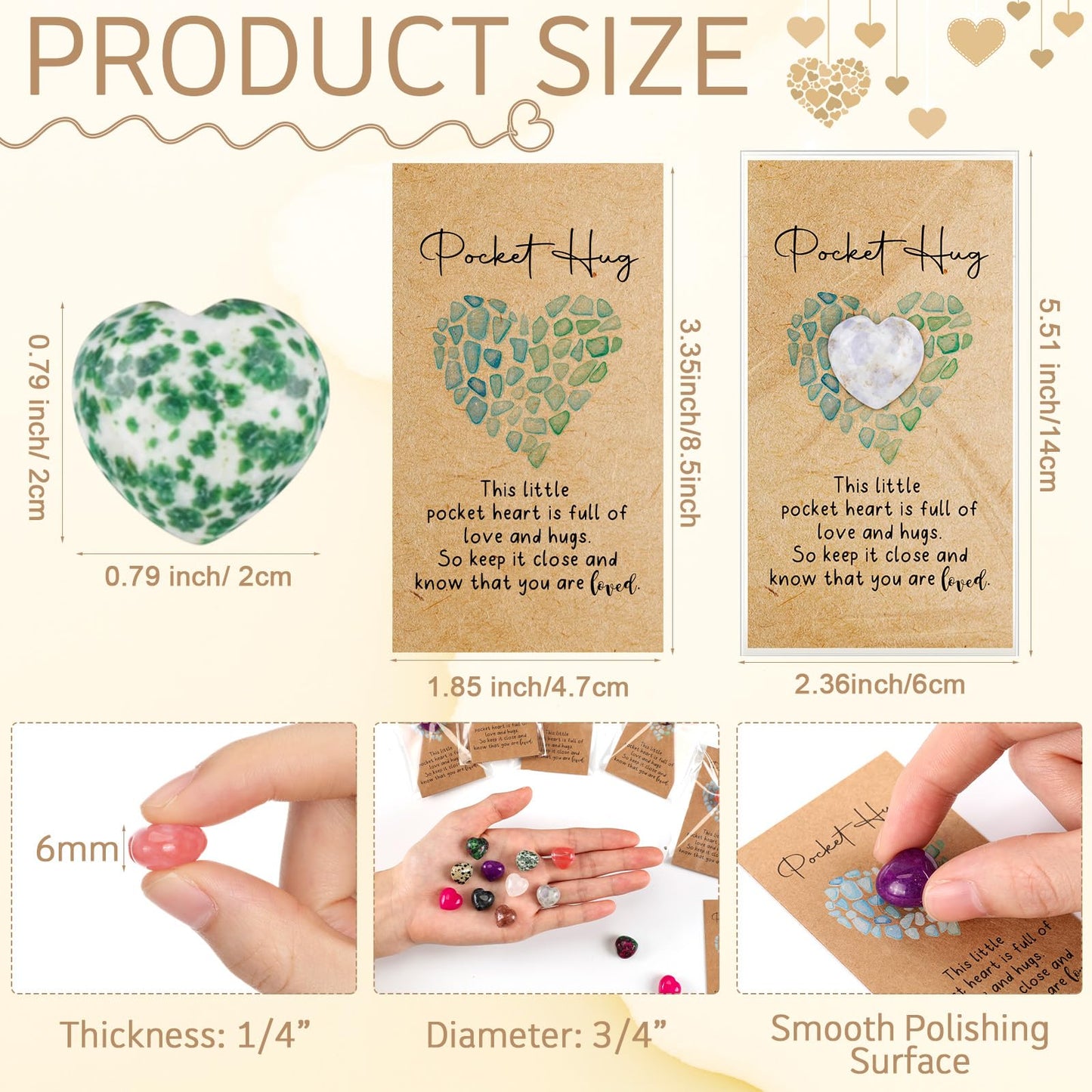Nosiny 45 Sets Heart Stones Bulk Mother's Day Gift for Women Pocket Hug Token 0.8'' Natural Heart Crystals and Healing Stones with Card Employee Coworker Volunteer Nurse Graduation Meditation Gift
