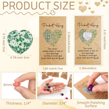 Nosiny 15 Sets Heart Stones Bulk Mother's Day Gift for Women Pocket Hug Token 0.8'' Natural Heart Crystals and Healing Stones with Card Employee Coworker Volunteer Nurse Graduation Meditation Gift
