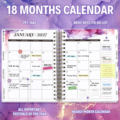 Planner 2026-2027, Large 18 Months Academic Daily Weekly Monthly Planner Yearly Agenda Jan. 2026–June. 2027, 7.9" x 9.8", Page Tabs, Separator Page, Pocket Folder, Bookmark, Stickers, Sticky Note Set