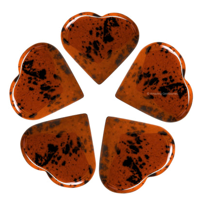 Amazing Gemstone Mahogany Obsidian Stone Heart - Pack of 2 Crystal Heart Stones Rocks - Corazones De Piedra Crystals and Healing Stones Heart Shaped Crystal - Stocking Stuffers Gifts
