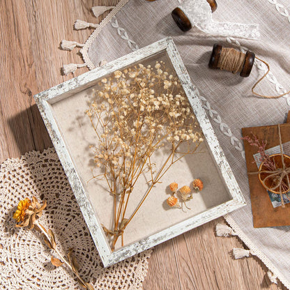 Califortree 8x10 Shadow Box Frame with Linen Back - Real Glass, Push Pins Included, Sturdy Rustic Memory Display Case, Fits 6.8x8.8 Inserts, Distressed White