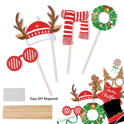 51PCS Christmas Glasses and Holiday Headbands Set Christmas Photo Booth Props Party Decoration Accessories for Xmas Party Supplies Holiday Favors(51)