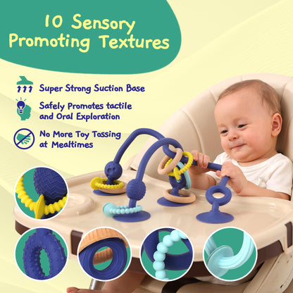 Jumble Jangle Baby Teething Toys – BPA-Free, Multi Purpose High Chair Toys & Sensory Toys for Kids with Autism: Suction Teething Relief with Sensory Toy Textures for Infants & Toddlers (Dark)