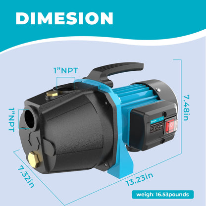 BOMGIE 1.1HP Shallow Well Pump, Garden, Water Transfer,Home Lawn Draining Irrigation Pump, Pressure Booster, Sprinkler, Jet,1200GPH 115V Portable Cast Iron GJE