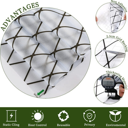 VELIMAX Frosted Black Lattice Window Film Static Cling Window Privacy Films Decorative Glass Vinyl Film for Windows Removable Sun Blocking Anti-UV 17.7x78.7 inches