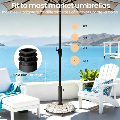 VredHom 45lbs Patio Umbrella Base with 4 Wheels, Round Cobblestone Concrete Stand, Heavy Duty Market Umbrella Stand for Outdoor