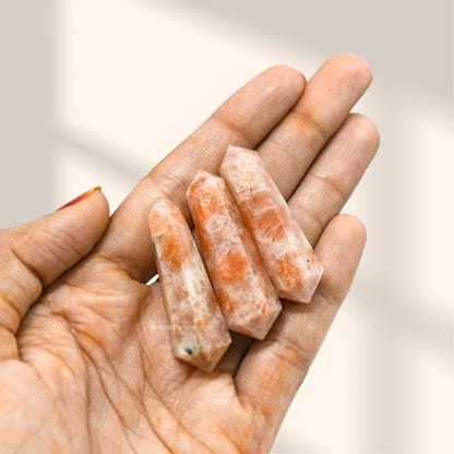 Amazing Gemstone Sunstone Crystal Points Bulk Healing Crystals and Stones - Pack of 3 Double Terminated Healing Wand Point Bulk Crystals for Crafts, Crystal Grid, DIY Work
